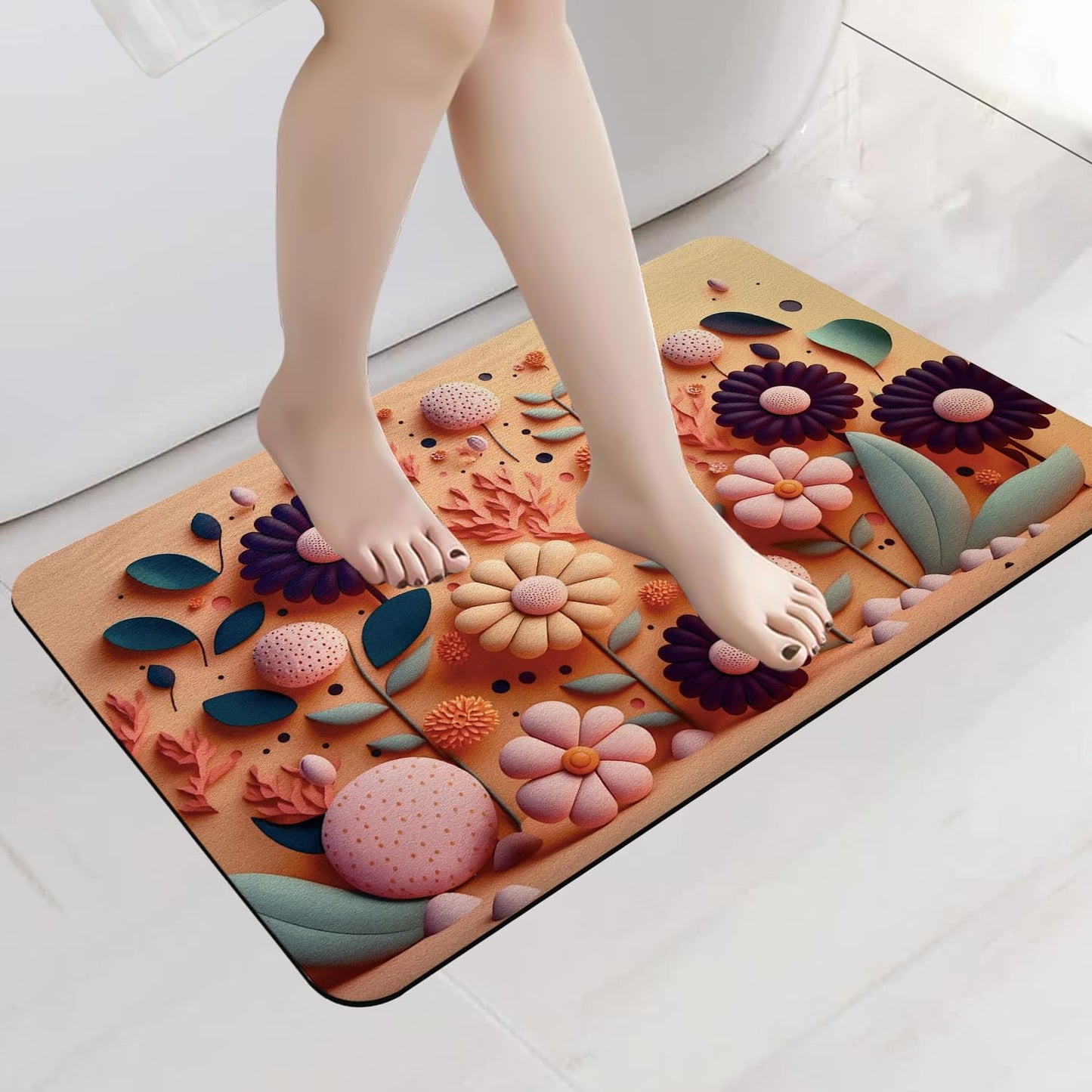 3D Foam Print Anti-Skid Water Absorbent Bathroom Mat (40x60cm) - Foam Print