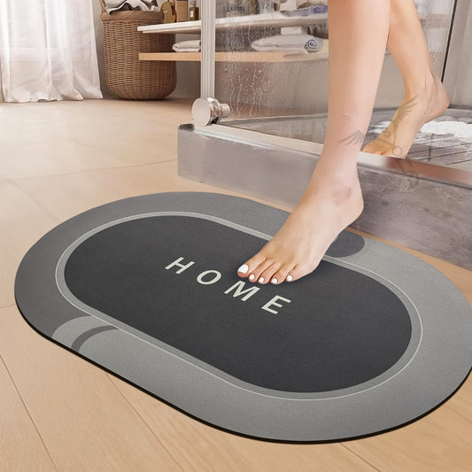 Anti-Skid Water Soaking Oval Home Print Rubber Mat, Water Absorbent Mat (40x60cm) (Grey)