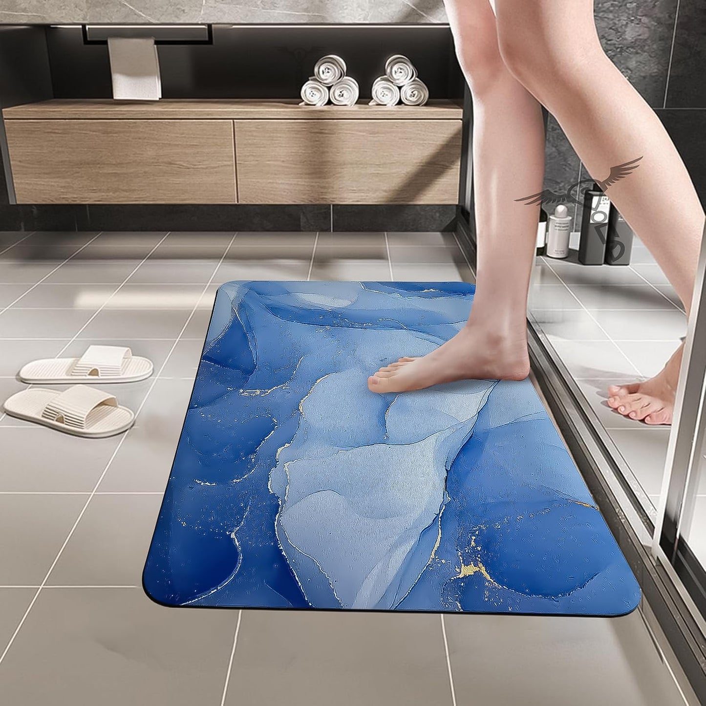 3.5mm Anti-Skid Water Soaking Marble Print Door Mat, Water Absorbent Mat (40x60cm) Blue