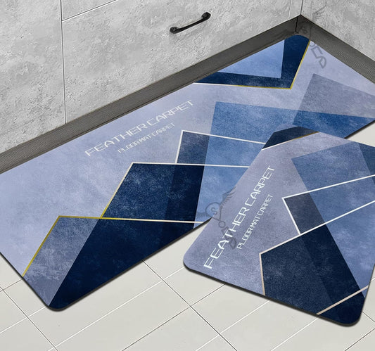 2 Pcs Anti-Skid Kitchen Mats 3mm, Water Absorbent Rug, Carpets, Floor Mat for Home and Kitchen (120x40cm & 60x40cm Multicolour) Feather Print