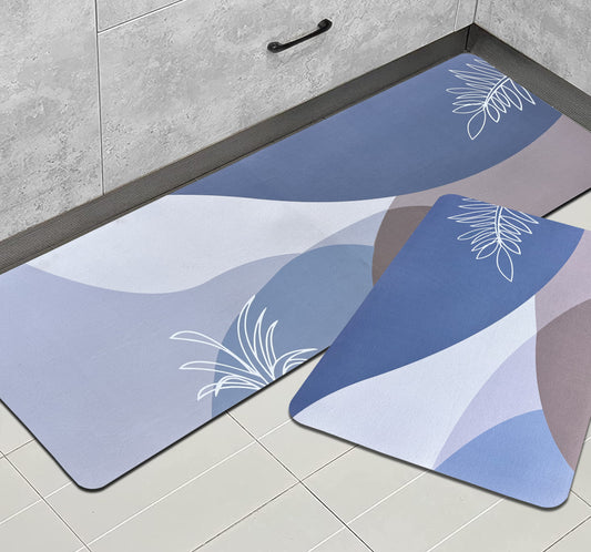 Anti-Skid Kitchen Mats 3mm, Water Absorbent Rug, Carpets, Floor Mat for Home and Kitchen (120x40cm & 40x60cm Multicolor) Leaf Print
