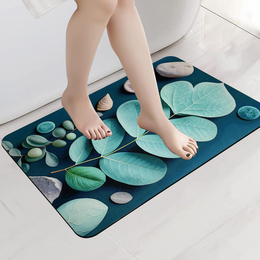 3D Leaf Print Anti-Skid Water Absorbent Bathroom Mat (40x60cm) - Green Leaf Print