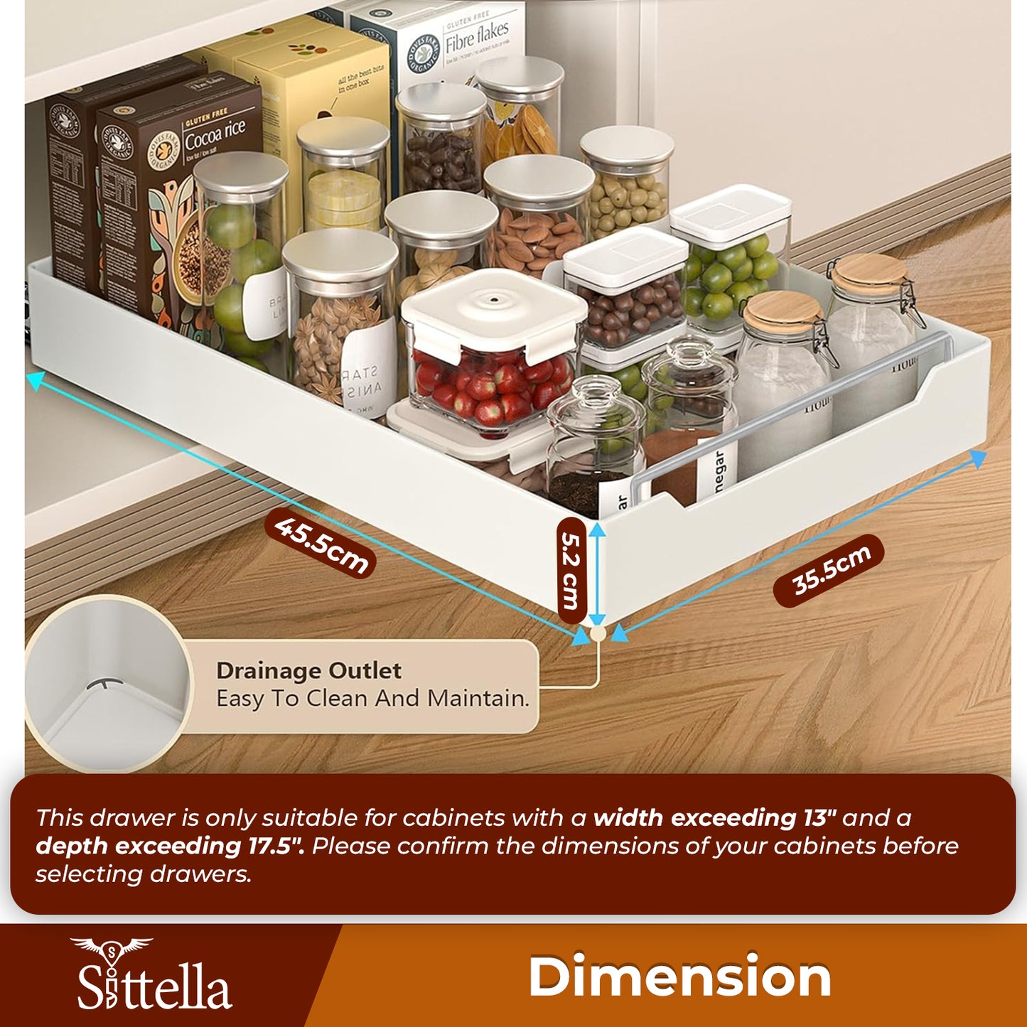 Pull Out Cabinet Organizer, Slide Out Drawers for Kitchen Cabinets for Pantry, Bathroom, Living Room (L-45.5cm/W-35.5cm/H-5.2 cm)