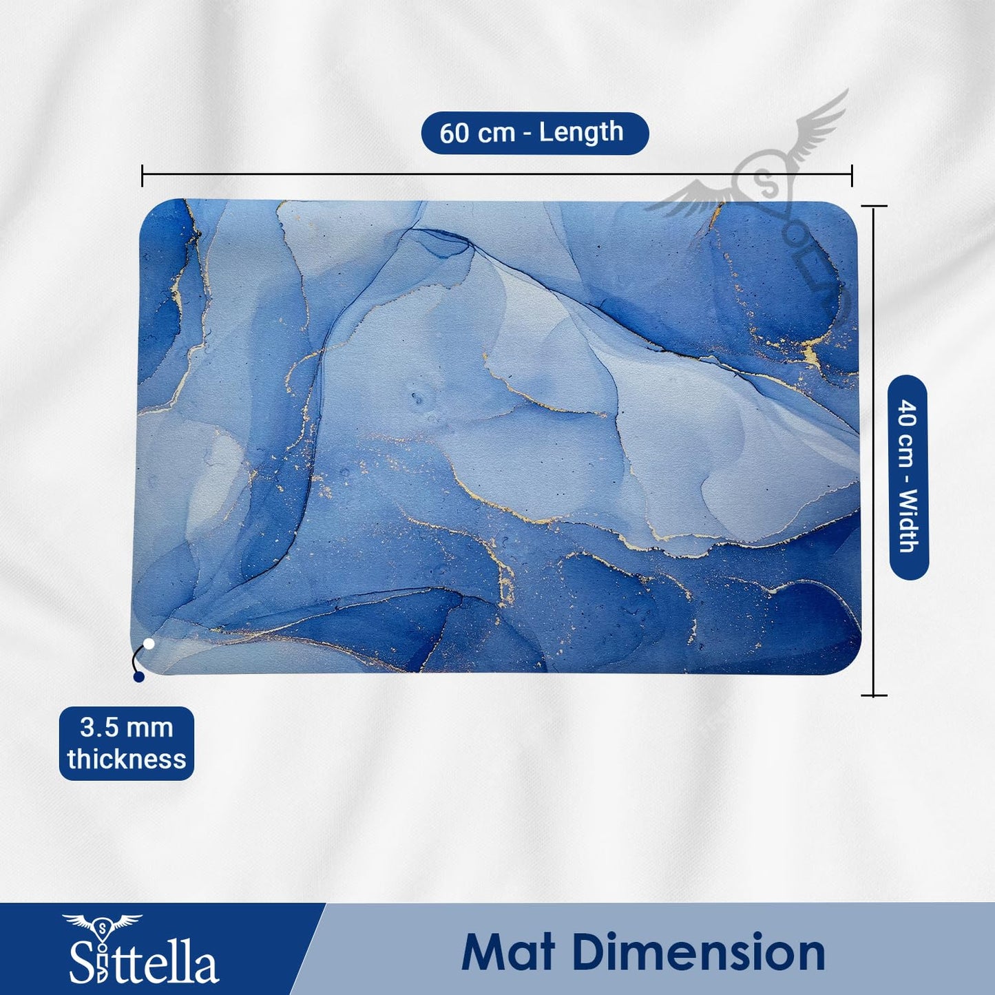3.5mm Anti-Skid Water Soaking Marble Print Door Mat, Water Absorbent Mat (40x60cm) Blue