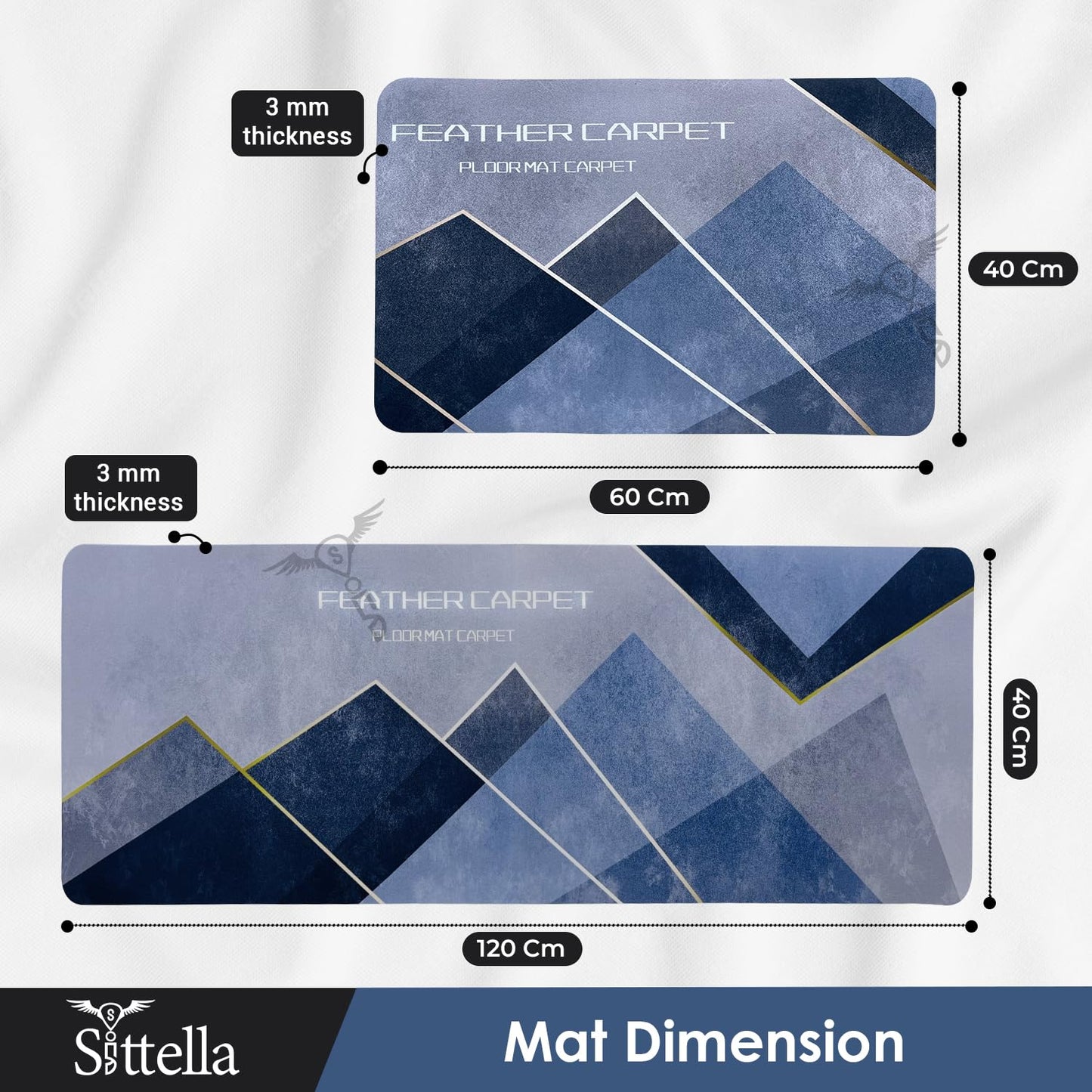 2 Pcs Anti-Skid Kitchen Mats 3mm, Water Absorbent Rug, Carpets, Floor Mat for Home and Kitchen (120x40cm & 60x40cm Multicolour) Feather Print