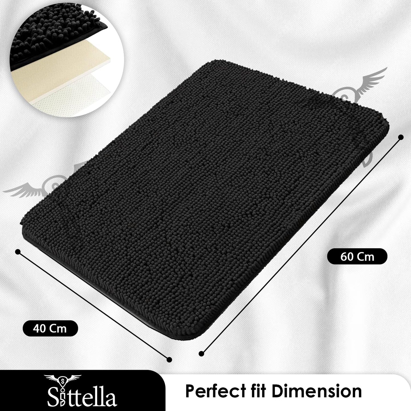 Microfiber Bathroom Door Mat Super Soft Anti Slip Floor Mat for Home Kitchen Bedroom (Black - 40 x 60 cm)