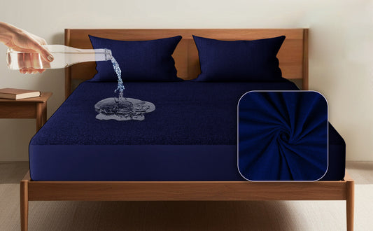 Waterproof Cotton Mattress Protector – Hypoallergenic, Soft, Breathable, Queen 78"x60", Navy Blue