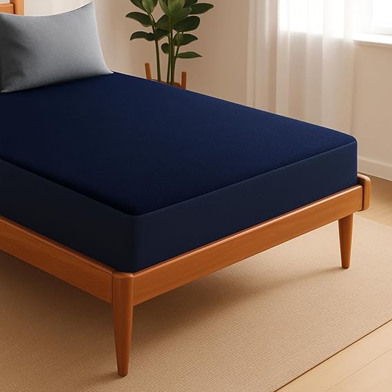 Waterproof Cotton Mattress Protector – Hypoallergenic, Soft, Breathable, Queen 78"x60", Navy Blue