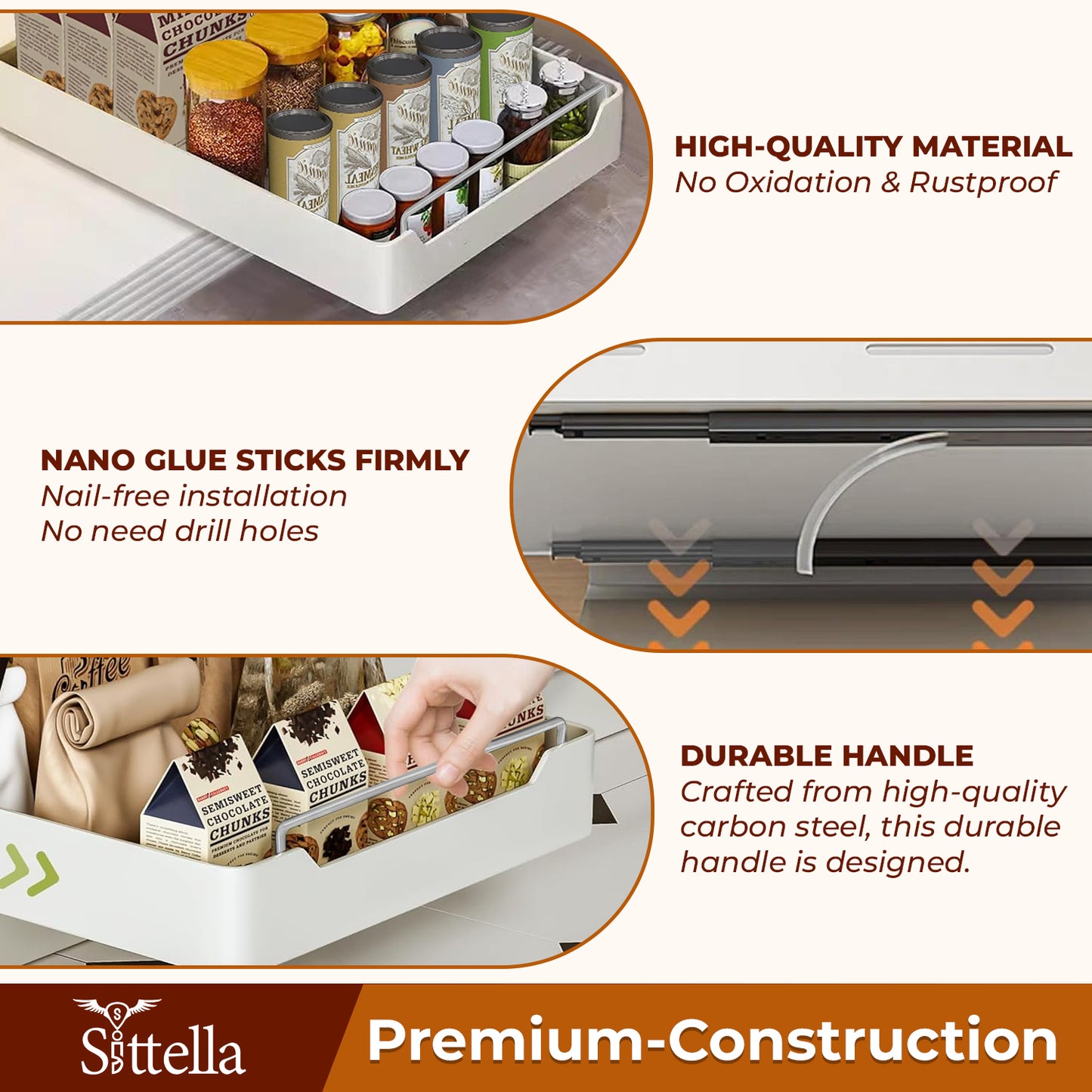 Pull Out Cabinet Organizer, Slide Out Drawers for Kitchen Cabinets for Pantry, Bathroom, Living Room (L-45.5cm/W-35.5cm/H-5.2 cm)