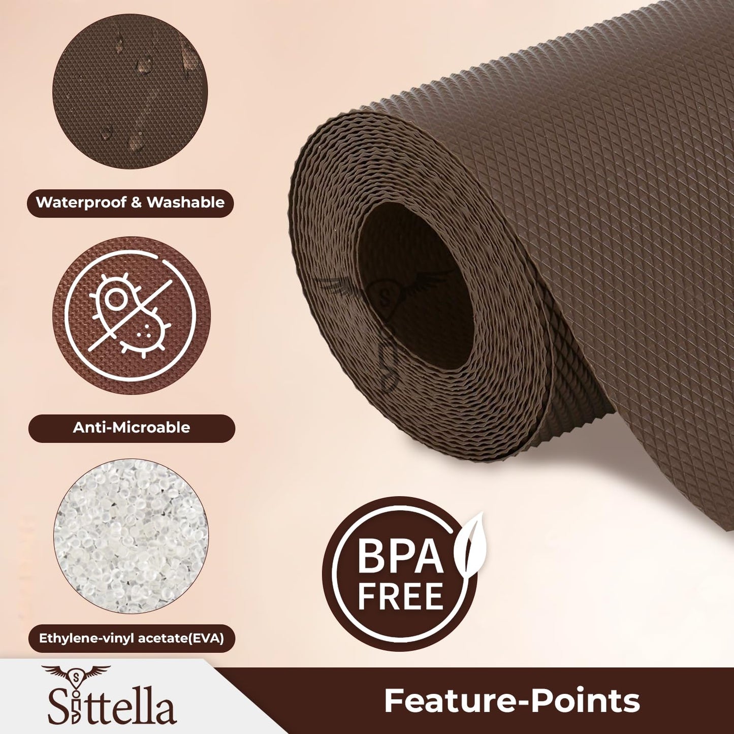 Drawer Mat Multi-Purpose EVA Non-Slip Waterproof Kitchen & Bathroom Shelf Liner (Coffee)