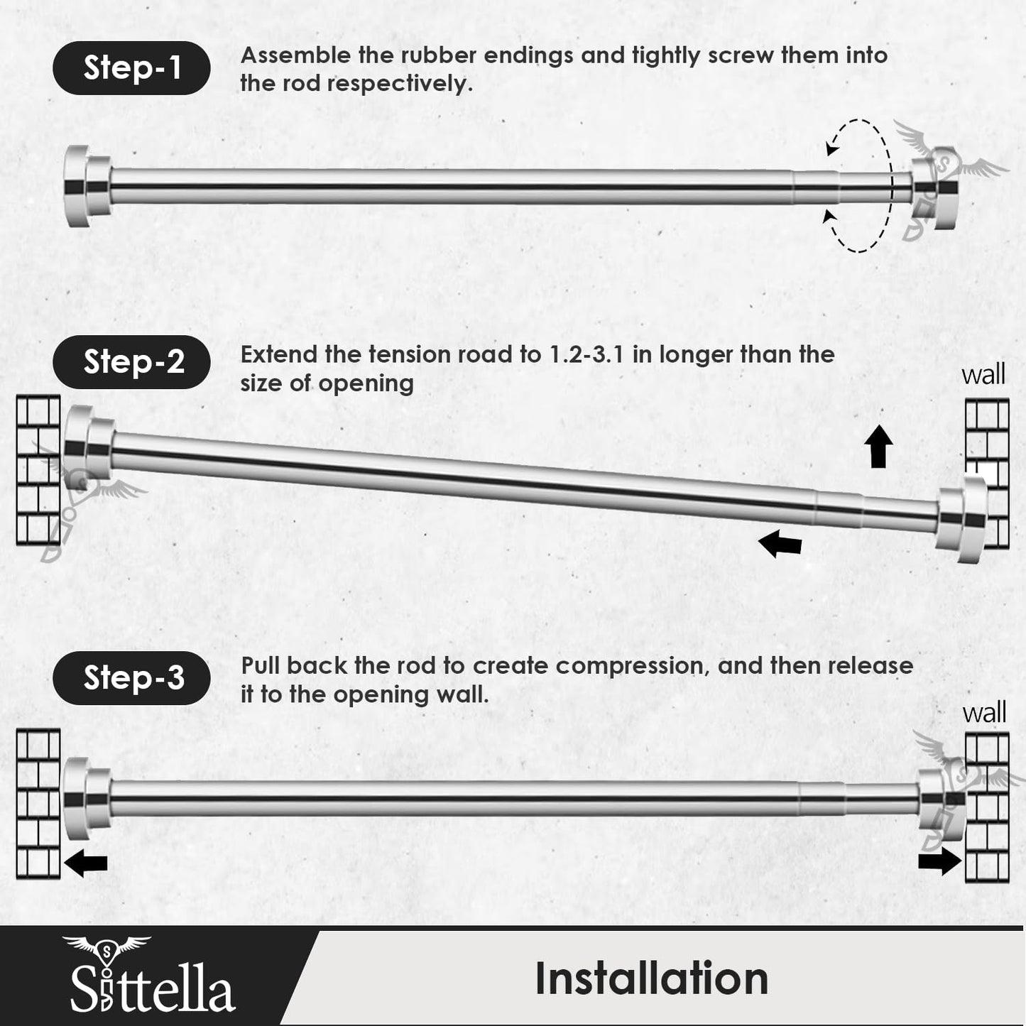 Extendable Shower Curtain Tension Rod Non-Drilling Anti-Skid Spring Pull Rod - (Stainless Steel, Silver)