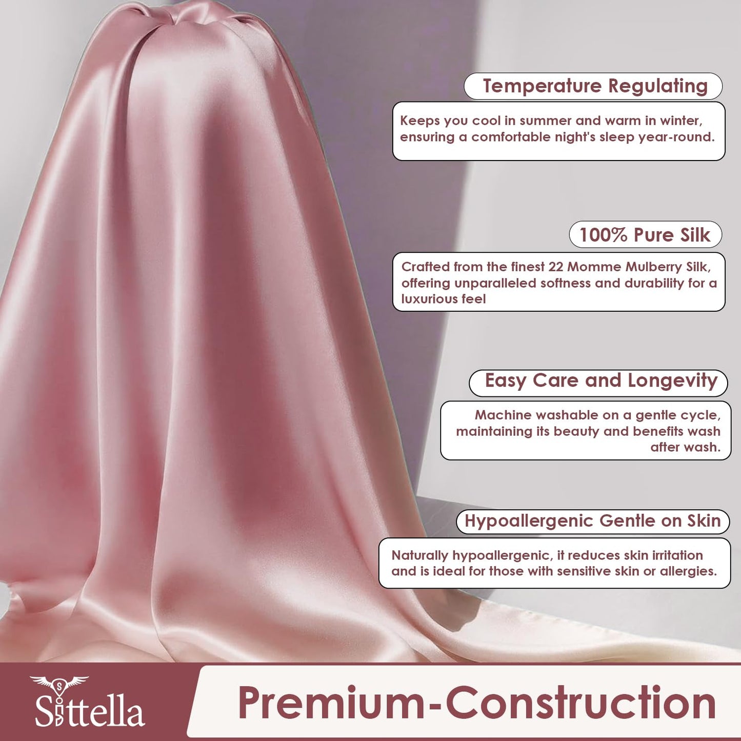 Satin Silk Pillow Covers with 3 Free Scrunchies - Soft & Smooth for Hair & Skin (Rose Pink)