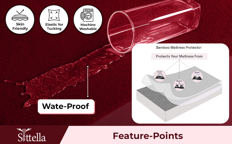 Waterproof Cotton Mattress Protector – Hypoallergenic, Soft, Breathable, Queen 78"x60", Maroon