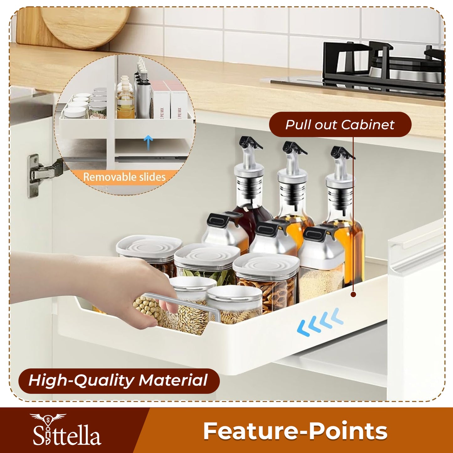 Pull Out Cabinet Organizer, Slide Out Drawers for Kitchen Cabinets for Pantry, Bathroom, Living Room (L-45.5cm/W-35.5cm/H-5.2 cm)