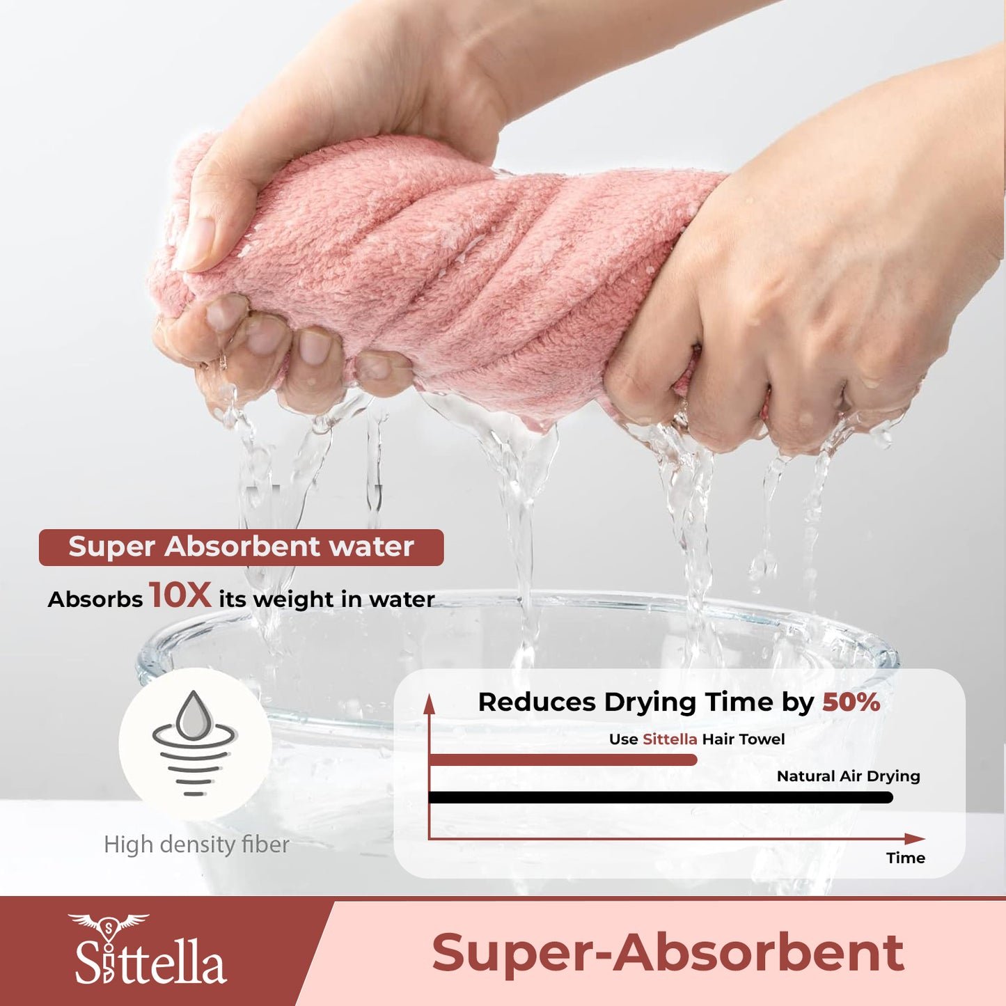 Quick Drying Microfiber Hair Towel Wrap for Women, Super Absorbent with Elastic Loop (Pink)