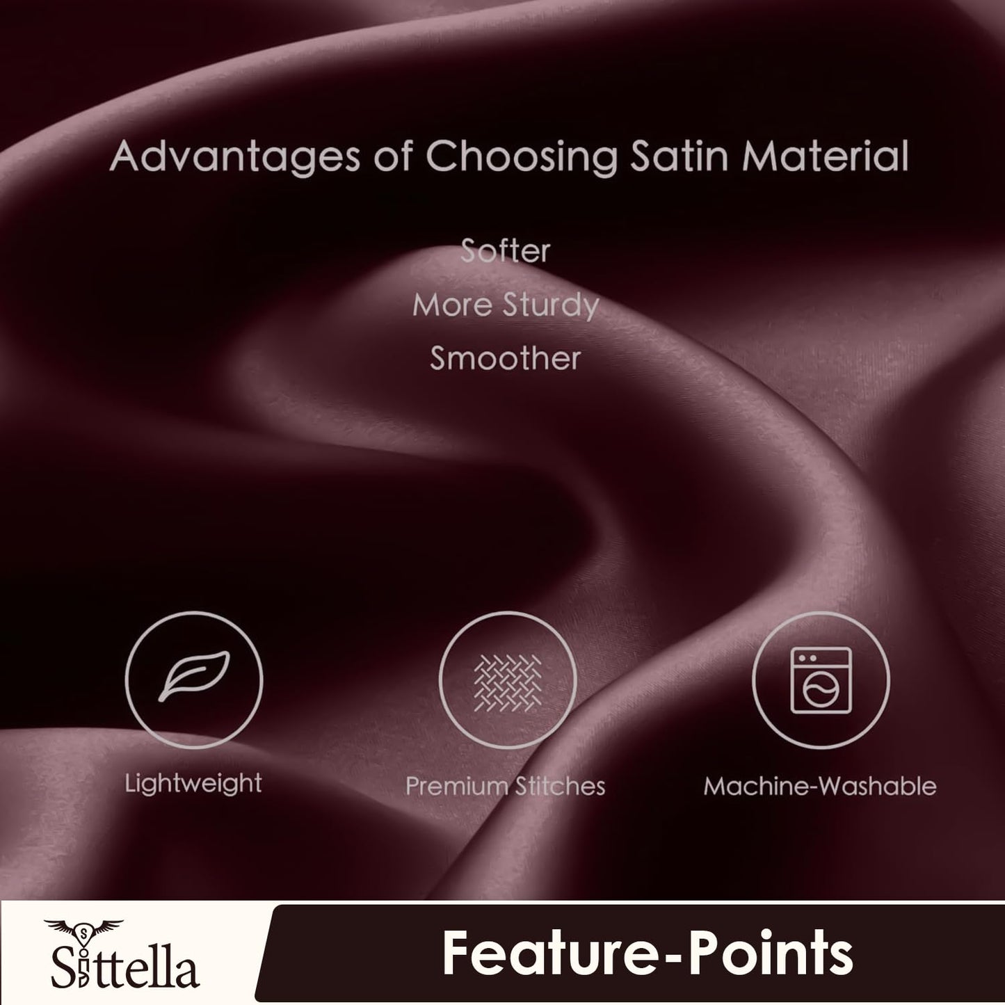 Satin Silk Pillow Covers with 3 Free Scrunchies - Soft & Smooth for Hair & Skin (Brown)