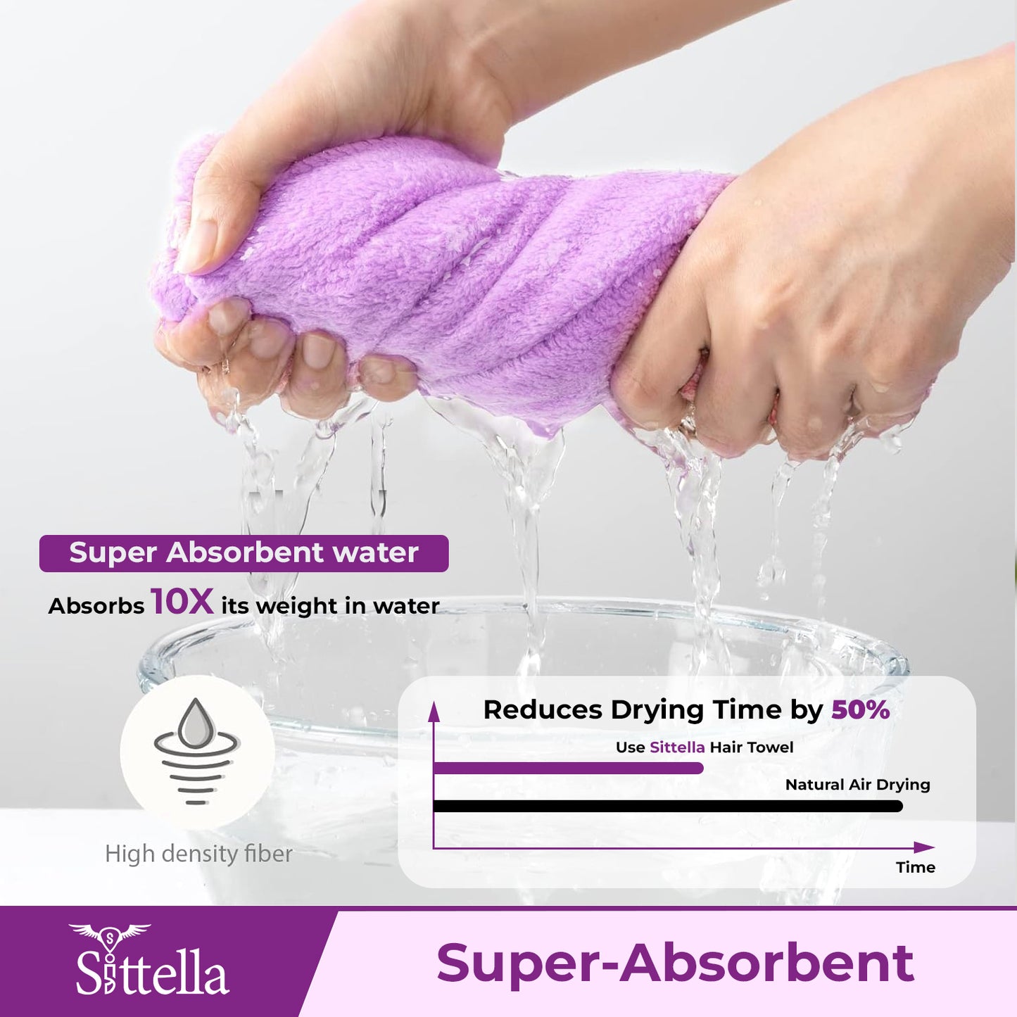 Quick Drying Microfiber Hair Towel Wrap for Women, Super Absorbent with Elastic Loop (Purple)