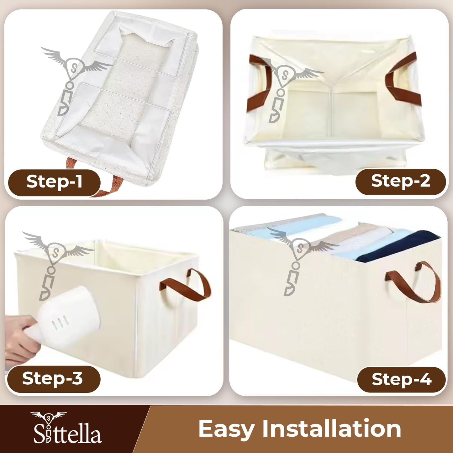 Foldable Wardrobe Organizer with Durable Handle, Stuff Storage Box Closet Drawer Organizers for Clothes, Toys, Books, Blanket etc. (White)