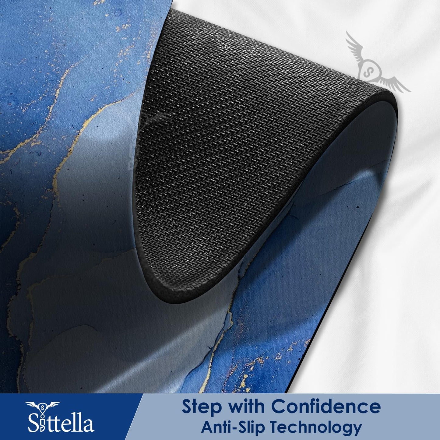 3.5mm Anti-Skid Water Soaking Marble Print Door Mat, Water Absorbent Mat (40x60cm) Blue