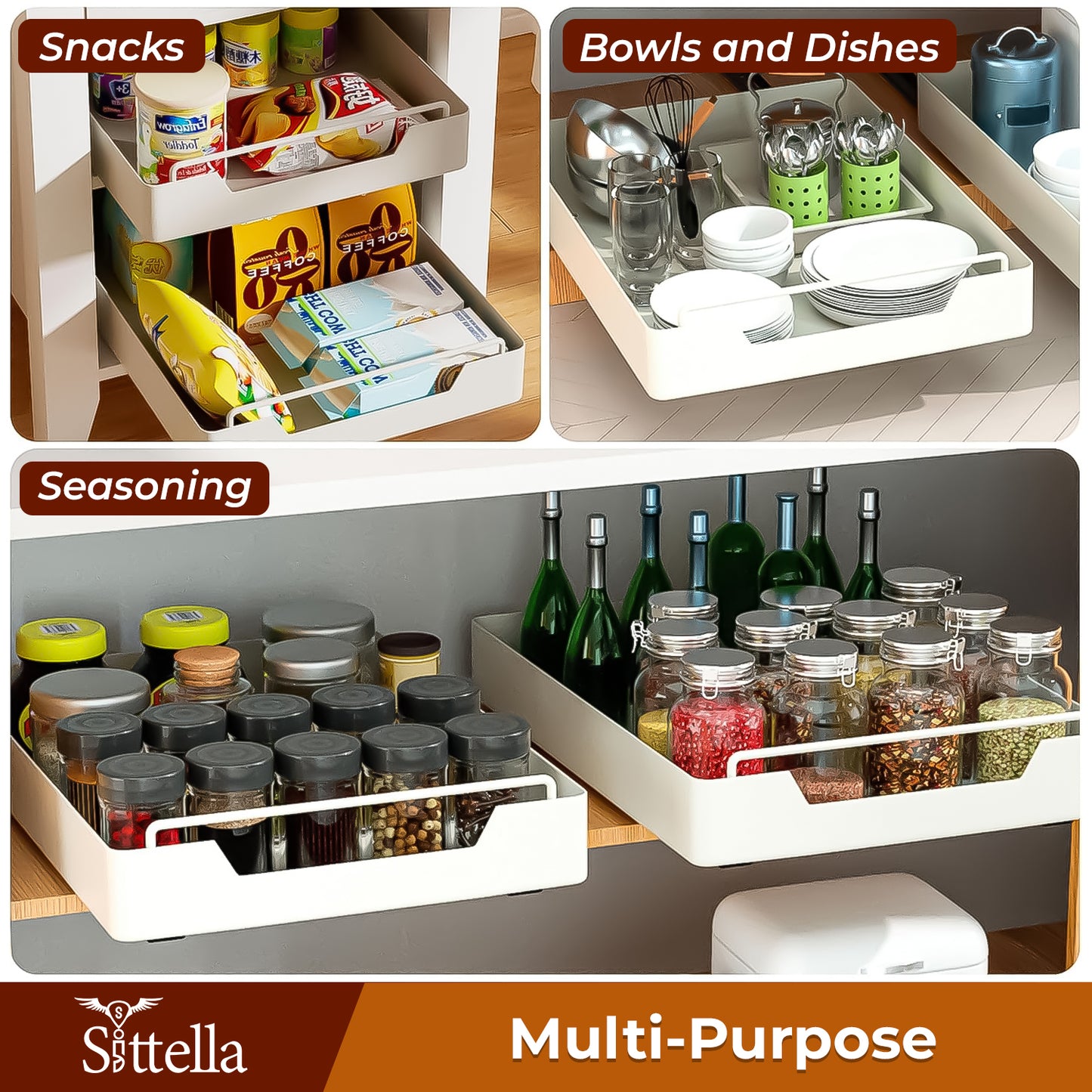 Pull Out Cabinet Organizer, Slide Out Drawers for Kitchen Cabinets for Pantry, Bathroom, Living Room (L-45.5cm/W-35.5cm/H-5.2 cm)