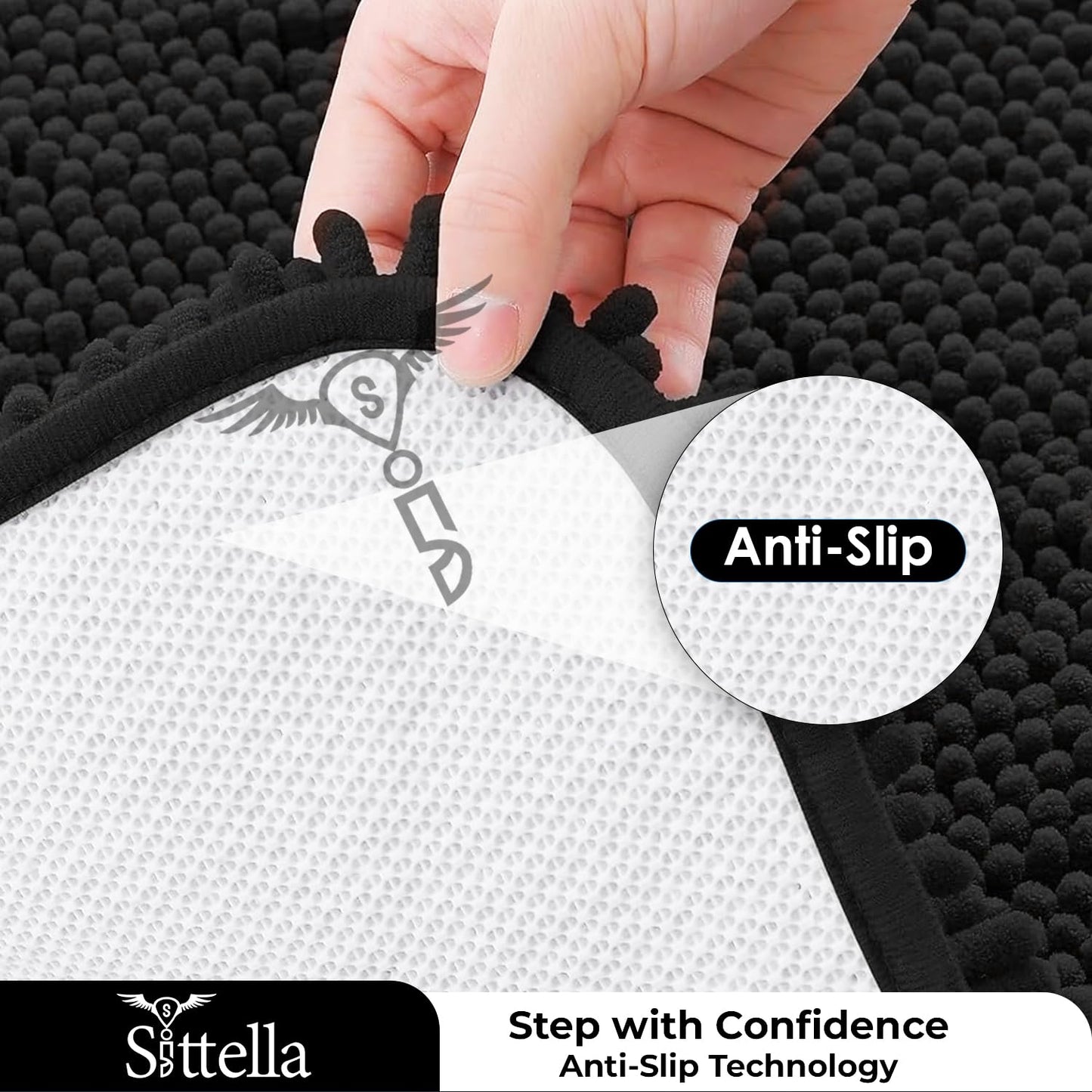 Microfiber Bathroom Door Mat Super Soft Anti Slip Floor Mat for Home Kitchen Bedroom (Black - 40 x 60 cm)