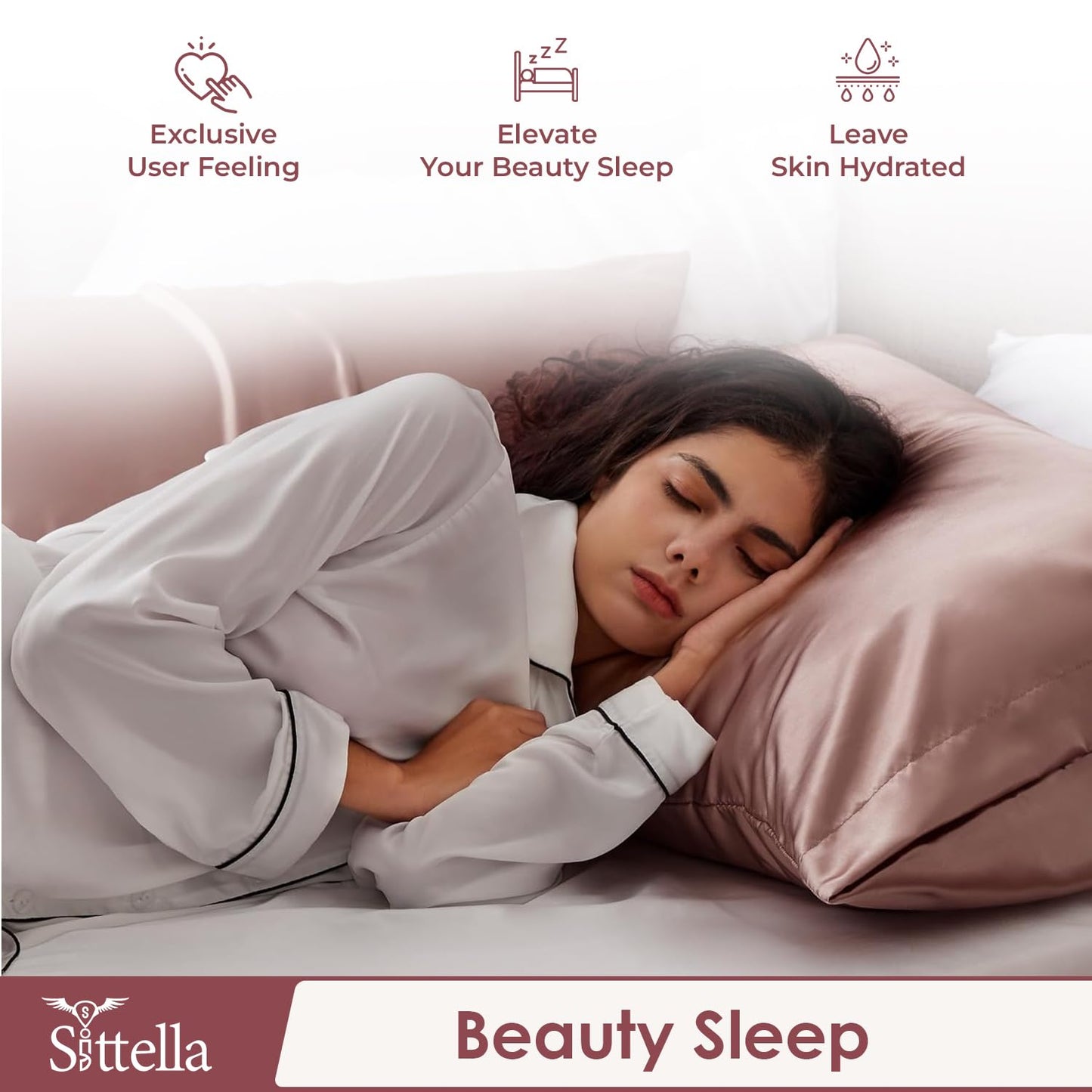 Satin Silk Pillow Covers with 3 Free Scrunchies - Soft & Smooth for Hair & Skin (Rose Pink)