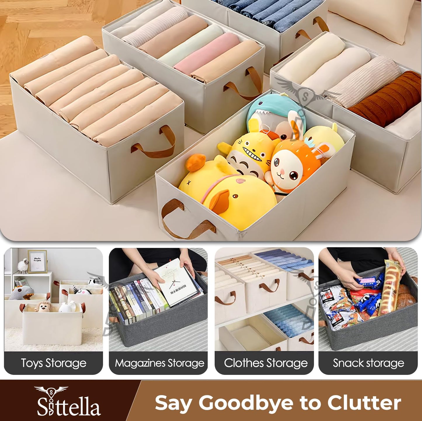 Foldable Wardrobe Organizer with Durable Handle, Stuff Storage Box Closet Drawer Organizers for Clothes, Toys, Books, Blanket etc. (White)