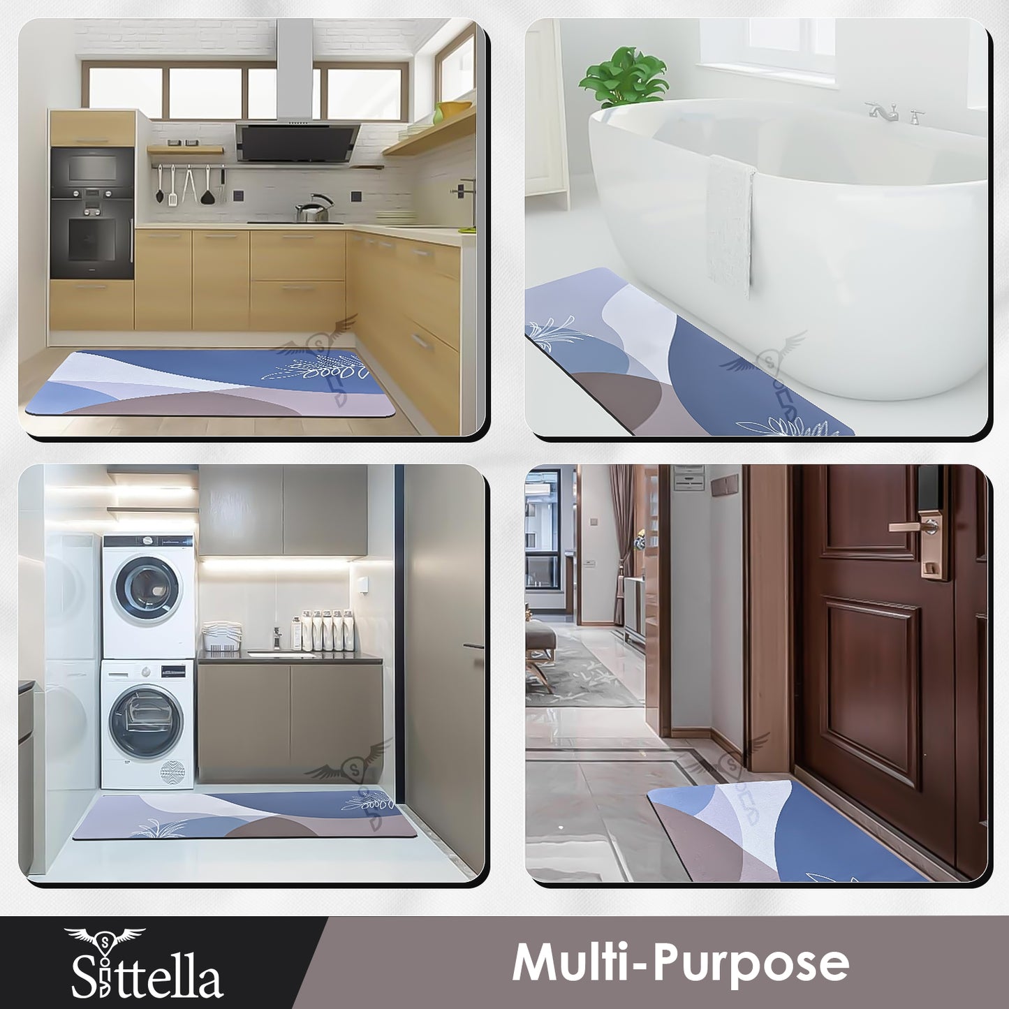 Anti-Skid Kitchen Mats 3mm, Water Absorbent Rug, Carpets, Floor Mat for Home and Kitchen (120x40cm & 40x60cm Multicolor) Leaf Print