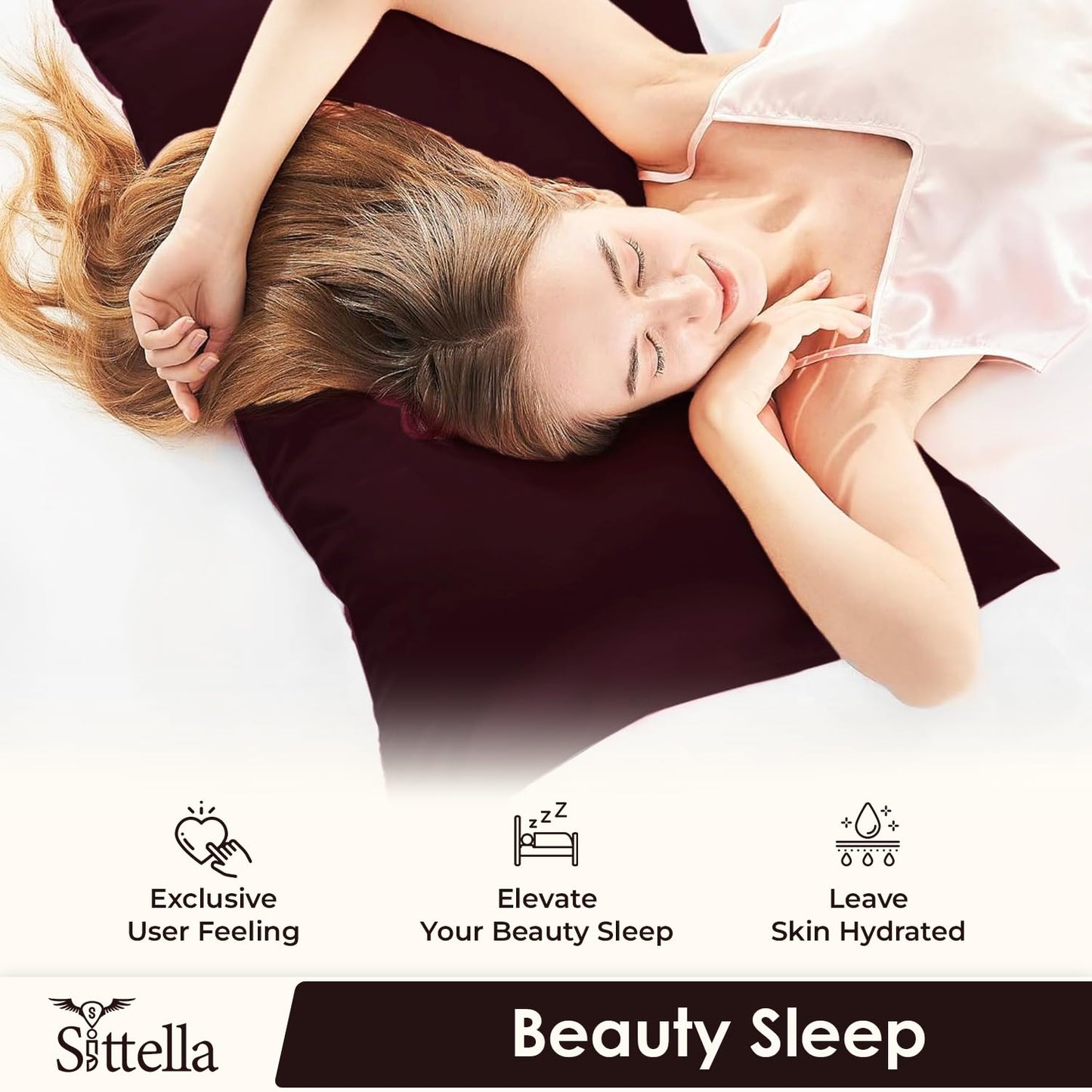 Satin Silk Pillow Covers with 3 Free Scrunchies - Soft & Smooth for Hair & Skin (Brown)