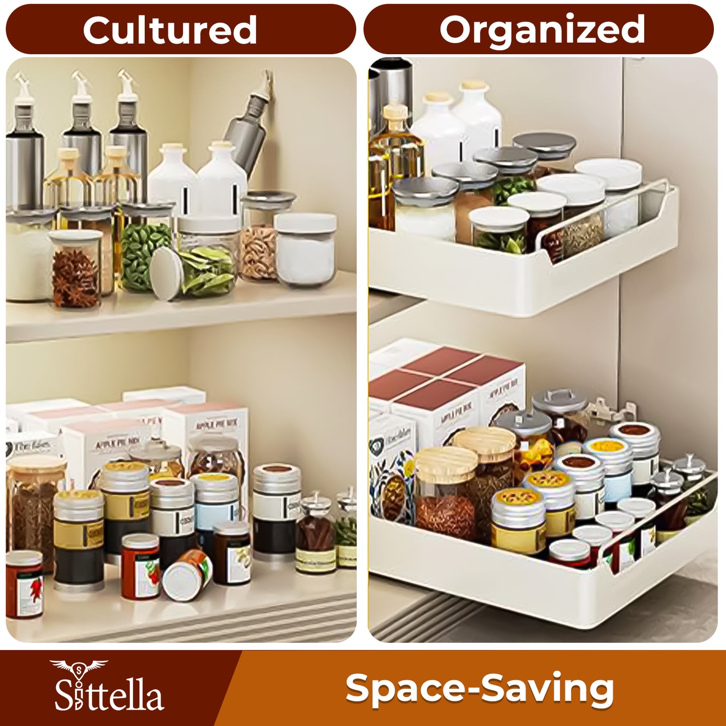 Pull Out Cabinet Organizer, Slide Out Drawers for Kitchen Cabinets for Pantry, Bathroom, Living Room (L-45.5cm/W-35.5cm/H-5.2 cm)