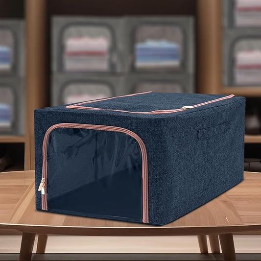 SITTELLA 1-Pack 56L Double-Sided Zipper Wardrobe Organizer, Foldable Storage Box (Blue)