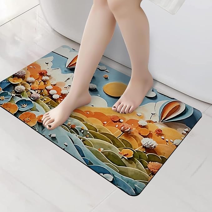 3D Flower Print Bathroom Mat, Water Absorbent Mat (40x60cm) - Pink Leaf