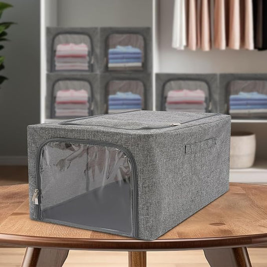 SITTELLA 1-Pack 31L Double-Sided Zipper Wardrobe Organizer, Foldable Storage Box for Clothes, Toys, Books, Blankets (Grey)