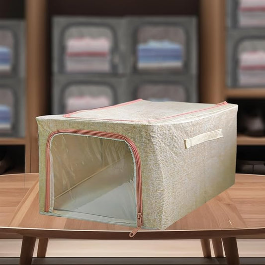 SITTELLA 1-Pack 49 L Double-Sided Zipper Wardrobe Organizer, Foldable Storage Box for Clothes,Etc Blankets (Beige)