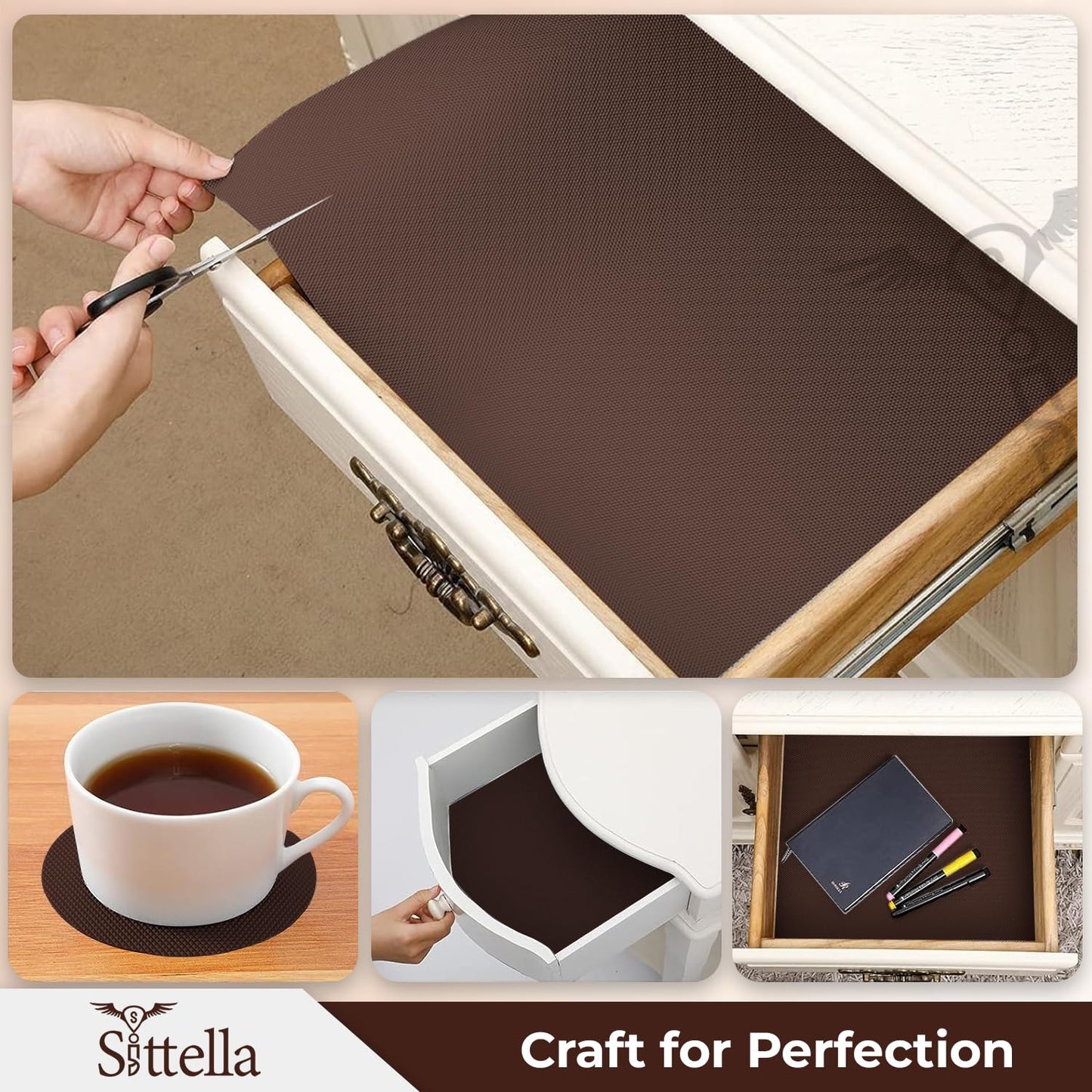 Drawer Mat Multi-Purpose EVA Non-Slip Waterproof Kitchen & Bathroom Shelf Liner (Coffee)