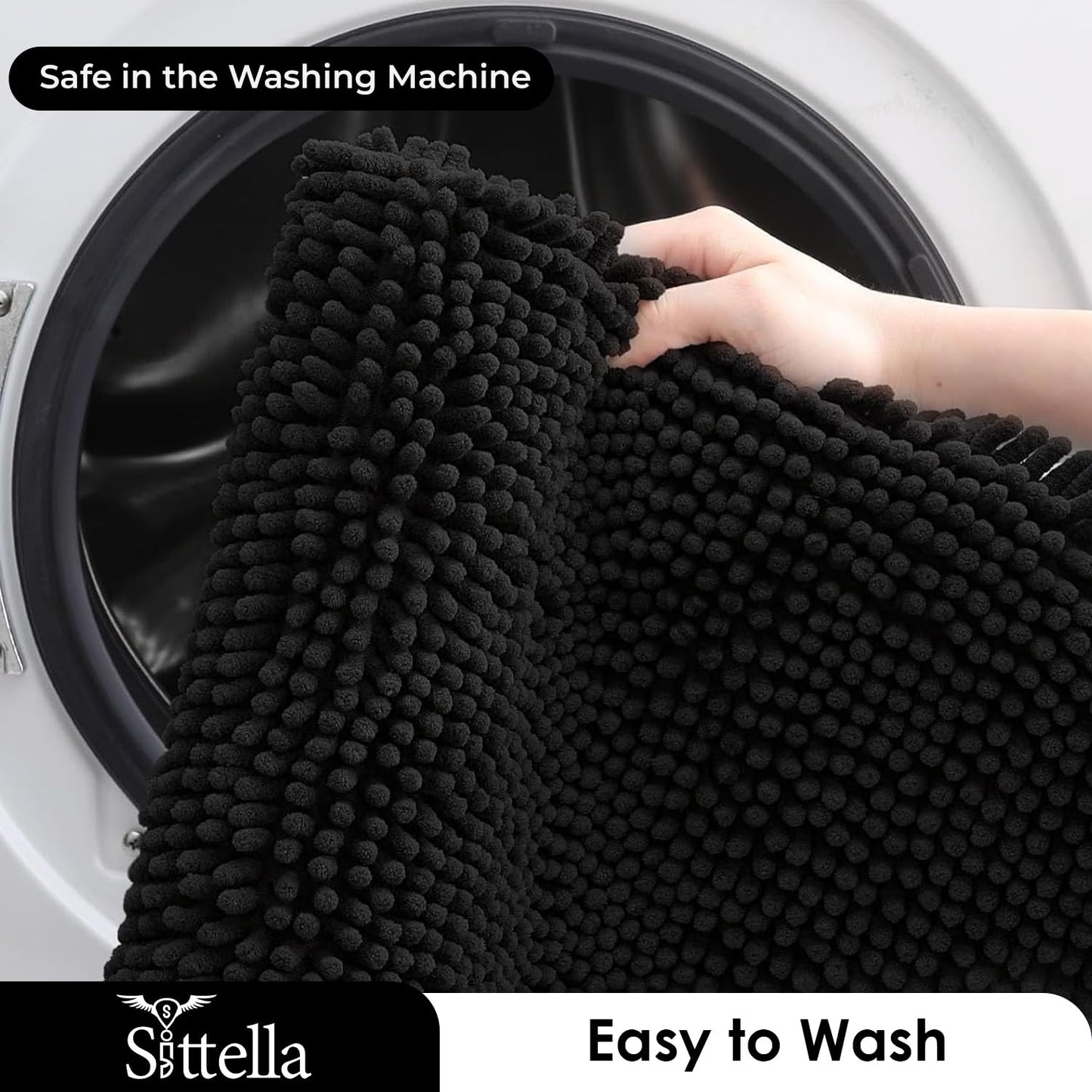 Microfiber Bathroom Door Mat Super Soft Anti Slip Floor Mat for Home Kitchen Bedroom (Black - 40 x 60 cm)