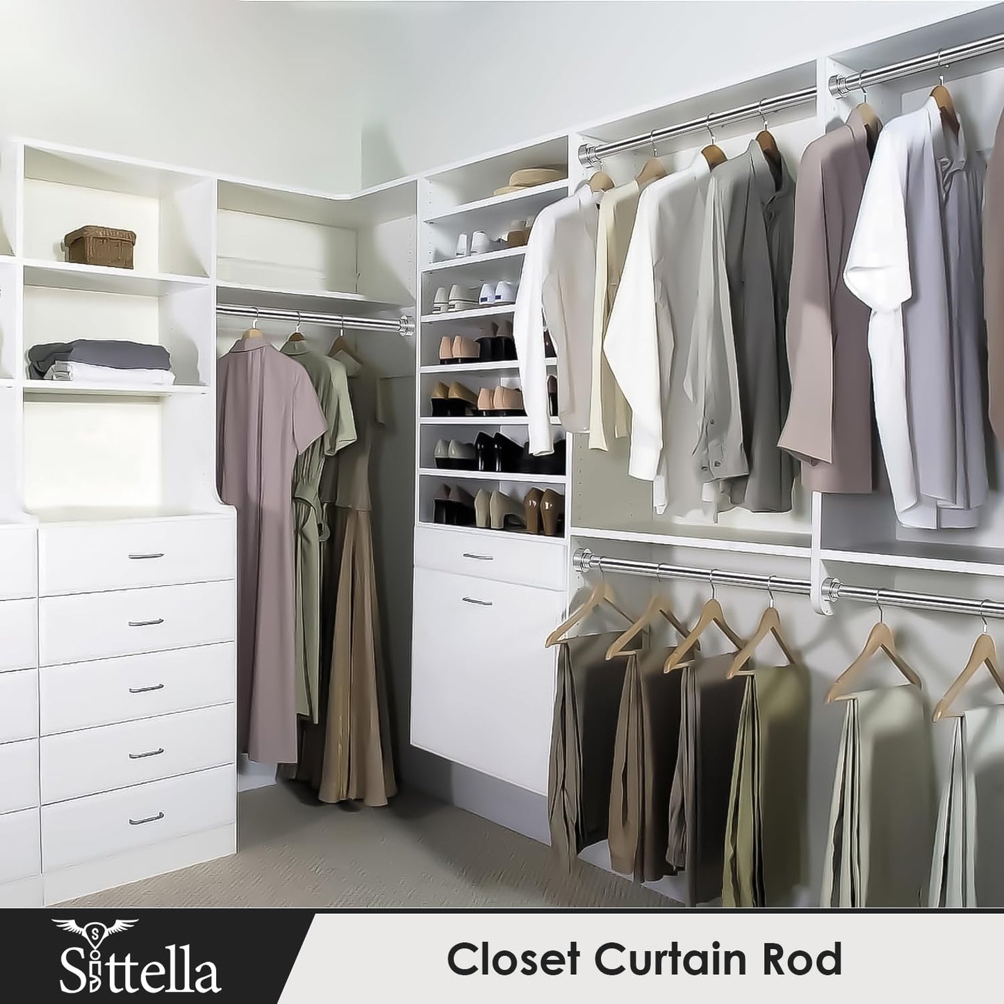 Extendable Shower Curtain Tension Rod Non-Drilling Anti-Skid Spring Pull Rod - (Stainless Steel, Silver)