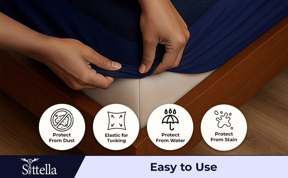 Waterproof Cotton Mattress Protector – Hypoallergenic, Soft, Breathable, Queen 78"x60", Navy Blue