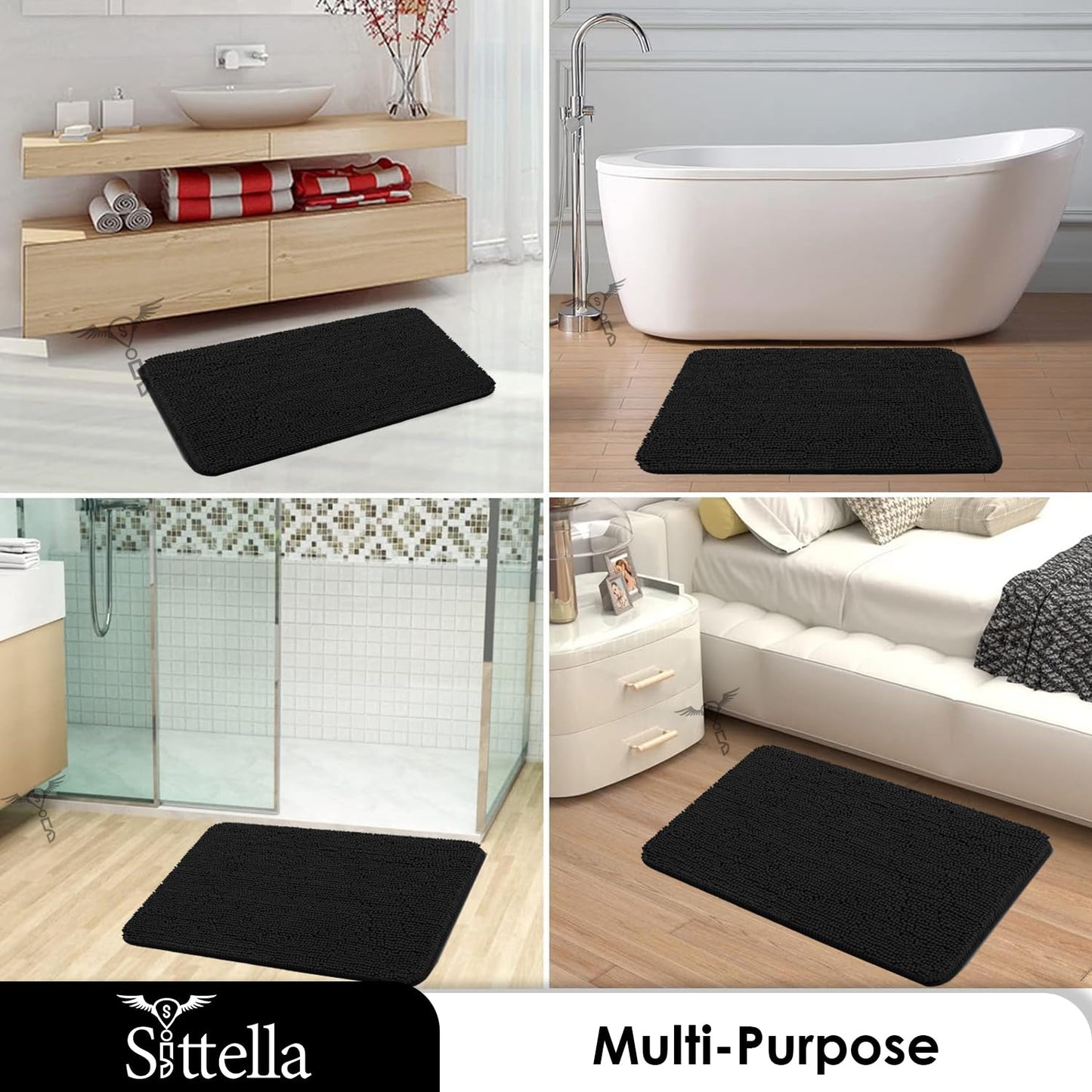 Microfiber Bathroom Door Mat Super Soft Anti Slip Floor Mat for Home Kitchen Bedroom (Black - 40 x 60 cm)