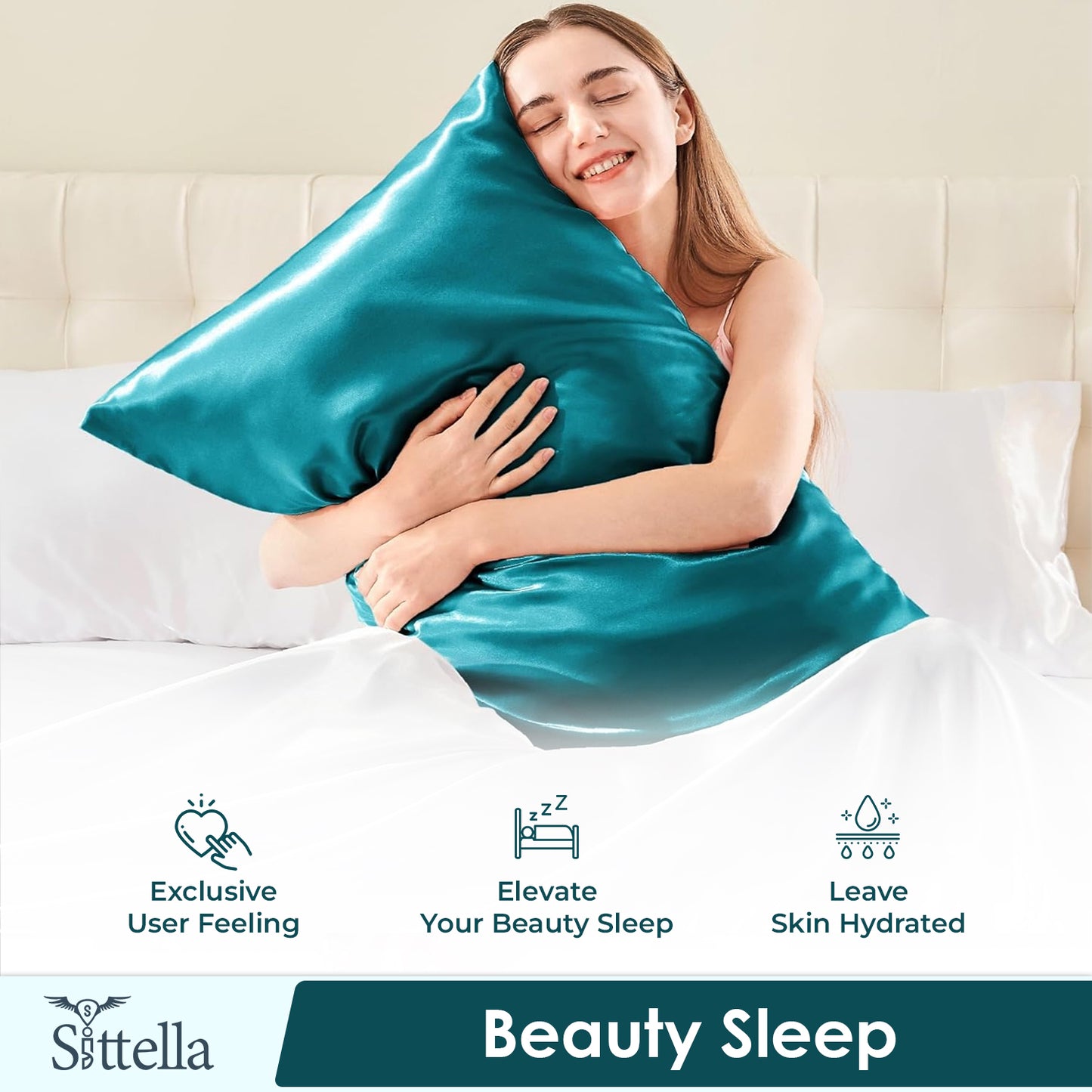 Satin Silk Pillow Covers with 3 Free Scrunchies - Soft & Smooth for Hair & Skin (Teal)