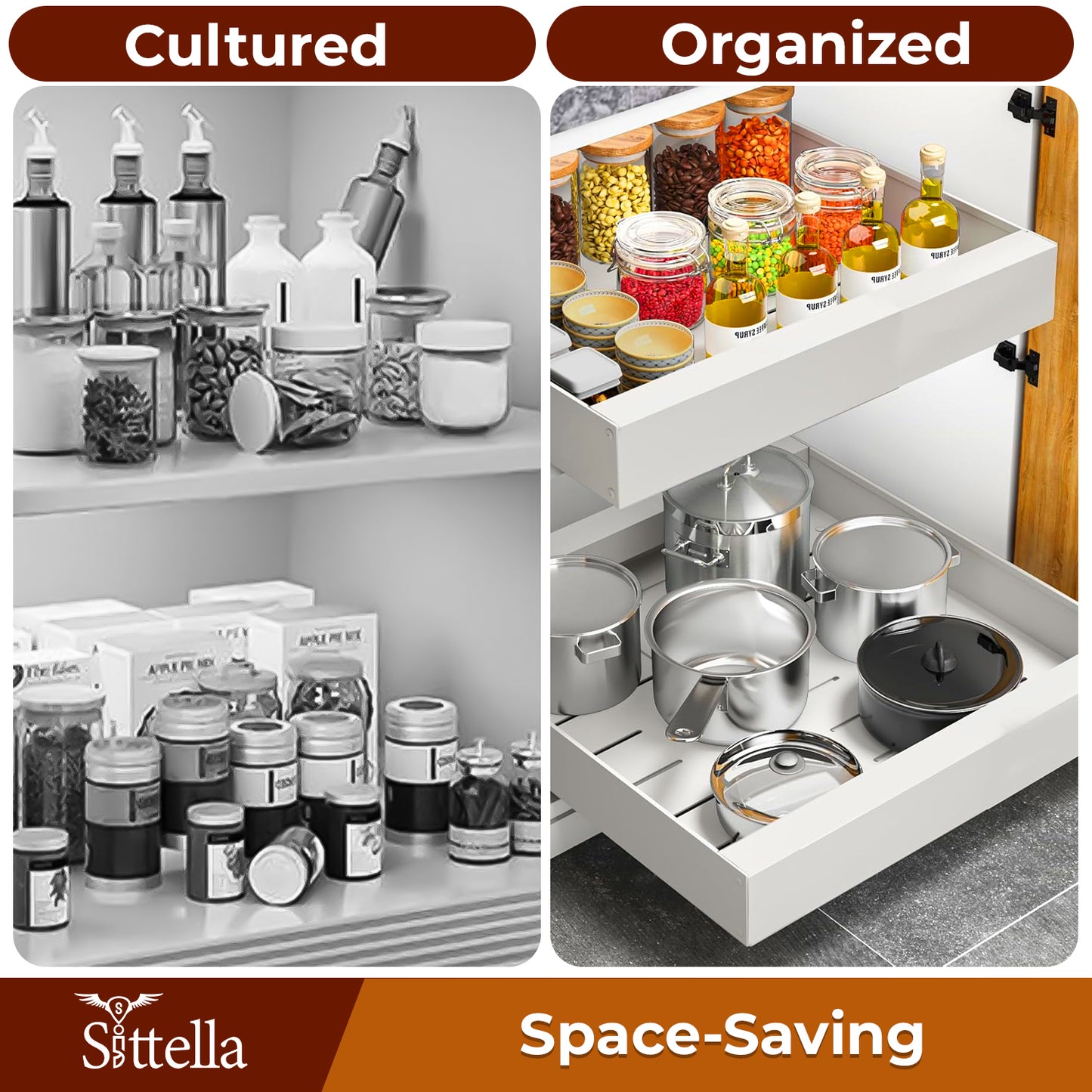 Pull Out Cabinet Organizer, Slide Out Drawers for Kitchen Cabinets for Pantry, Bathroom, Living Room (L-38cm/W-25cm/H-6 cm)