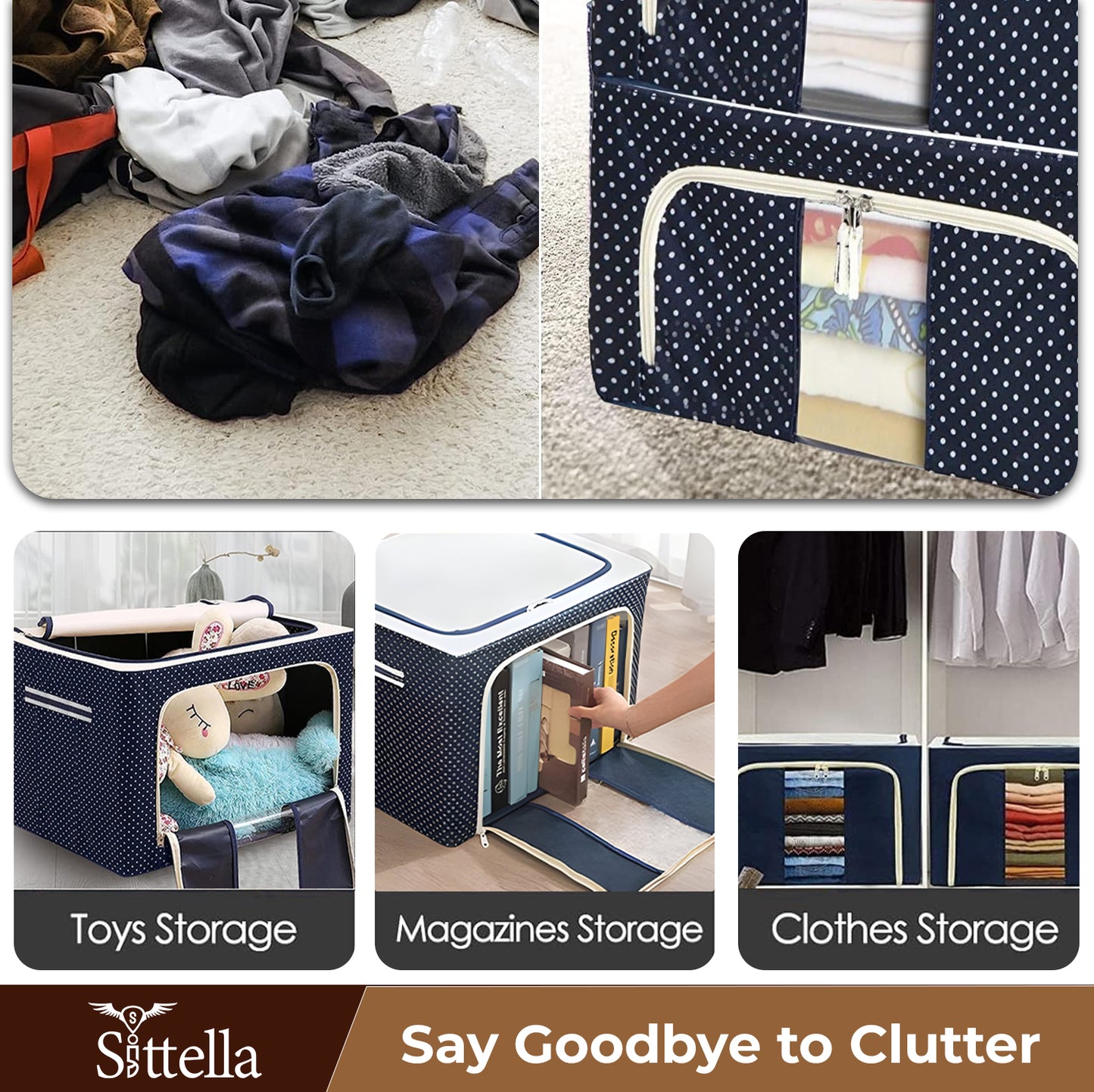 Double-Sided Zipper Storage Box – Foldable Organizer for Clothes & More (Blue)