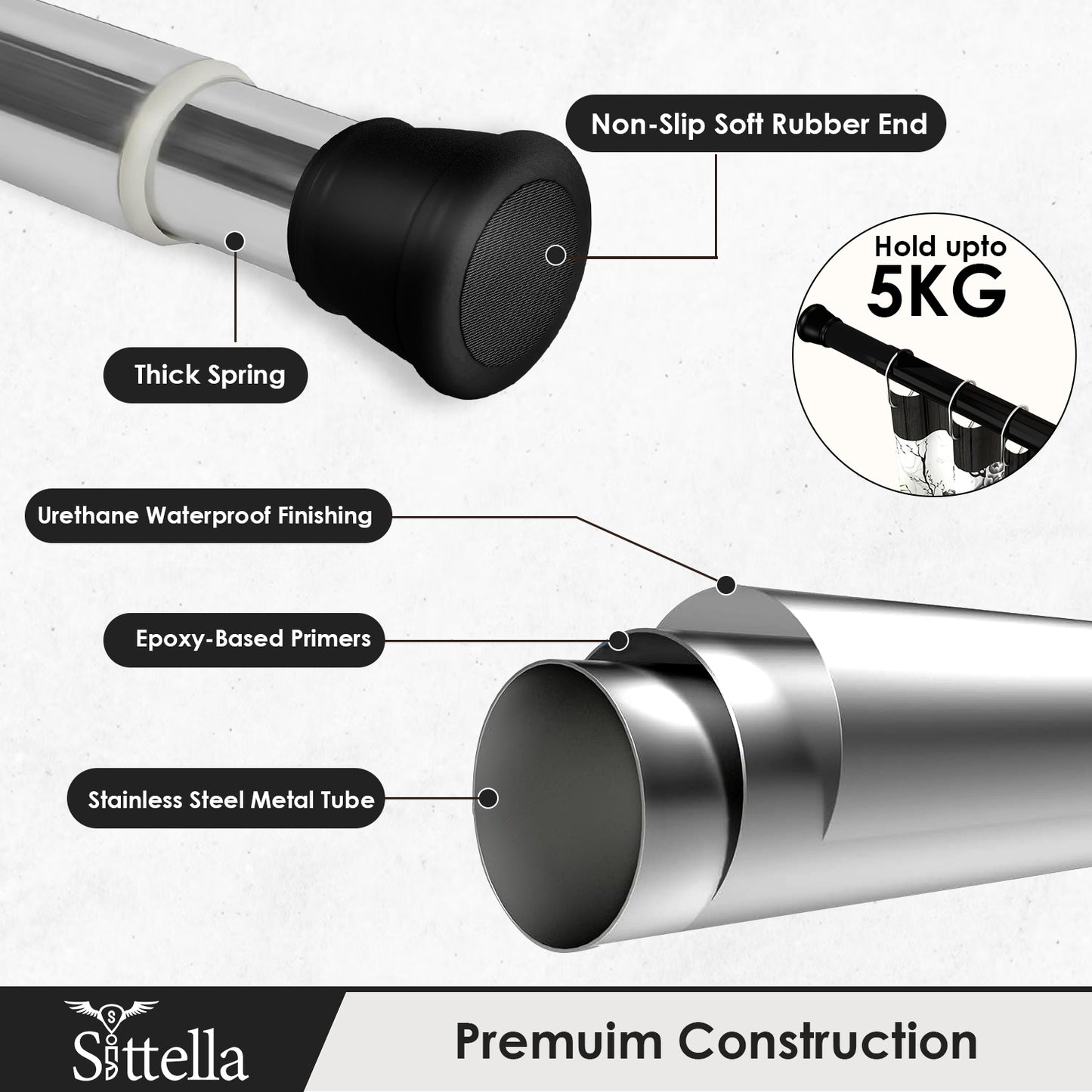 Extendable Shower Curtain Tension Rod Non-Drilling Anti-Skid Spring Pull Rod