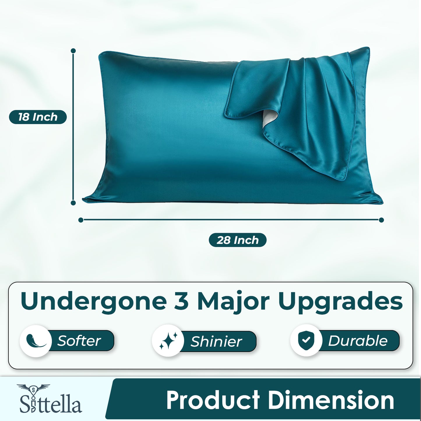 Satin Silk Pillow Covers with 3 Free Scrunchies - Soft & Smooth for Hair & Skin (Teal)