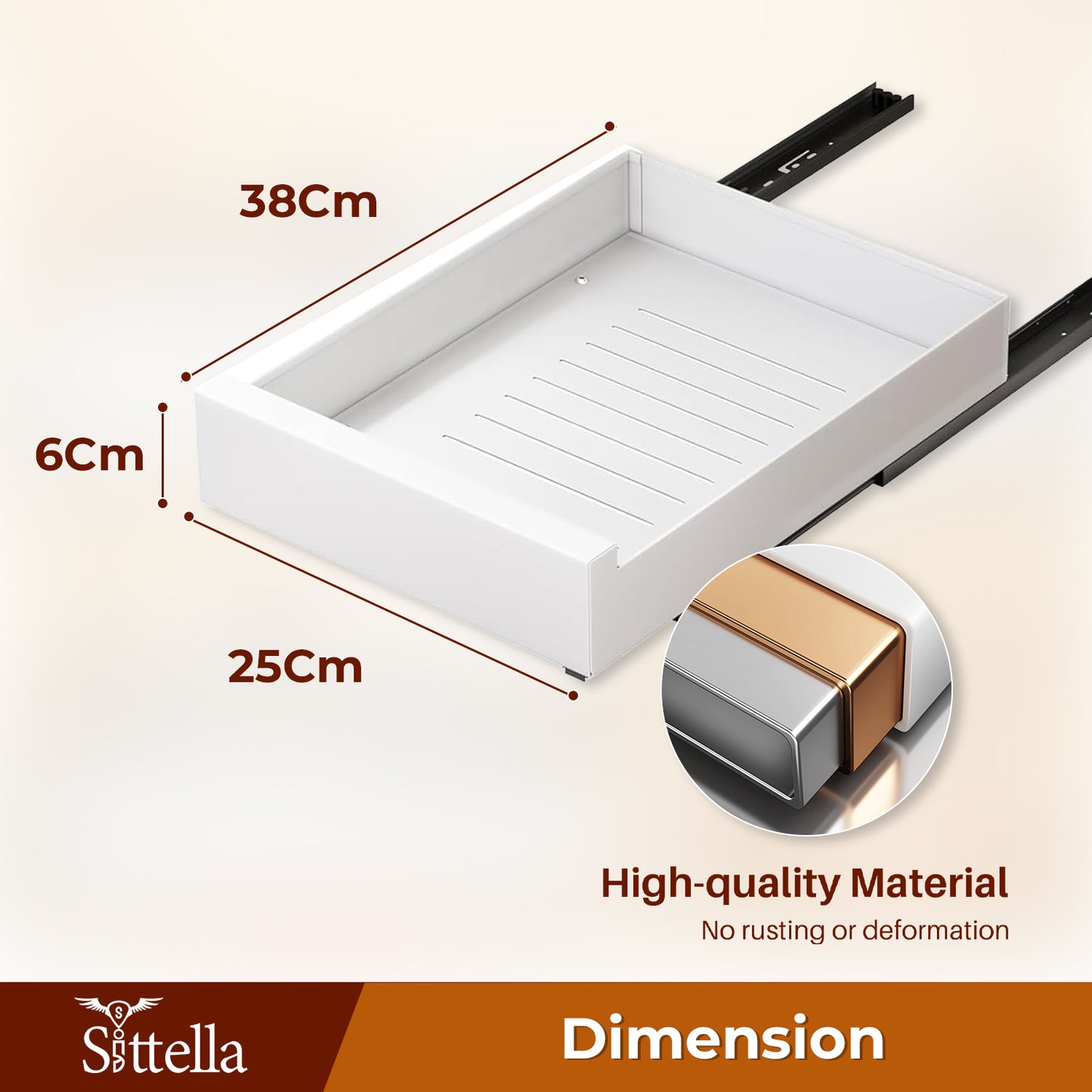 Pull Out Cabinet Organizer, Slide Out Drawers for Kitchen Cabinets for Pantry, Bathroom, Living Room (L-38cm/W-25cm/H-6 cm)