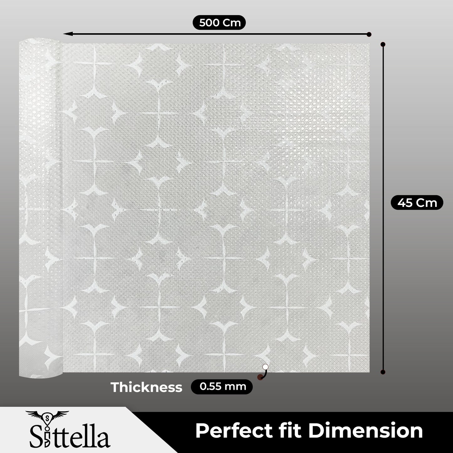 SITTELLA Printed Shelf Liner – Anti-Slip Mat for Kitchen, Drawers & Fridge (White-Star Design)