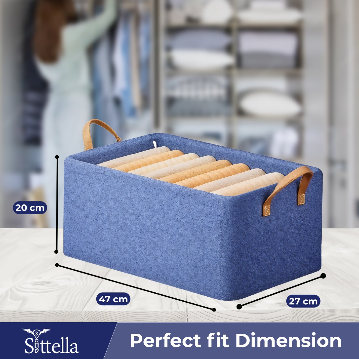 Foldable Wardrobe Organizer with Durable Handle (Blue)