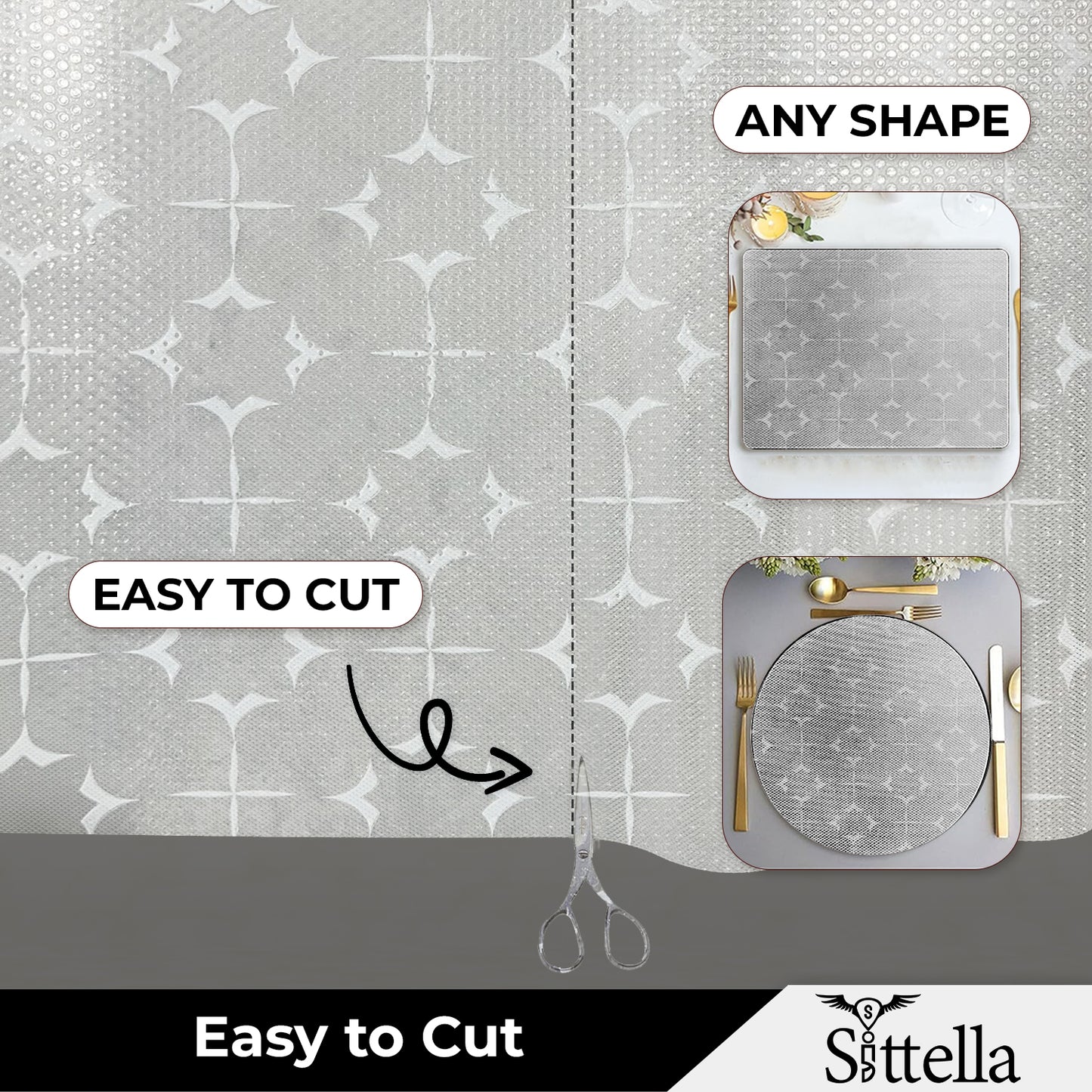 SITTELLA Printed Shelf Liner – Anti-Slip Mat for Kitchen, Drawers & Fridge (White-Star Design)