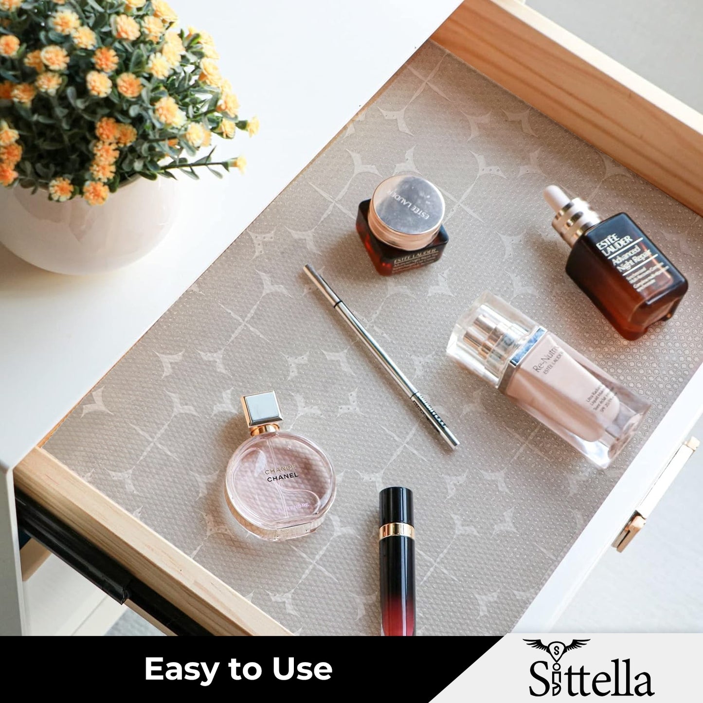 SITTELLA Printed Shelf Liner – Anti-Slip Mat for Kitchen, Drawers & Fridge (White-Star Design)