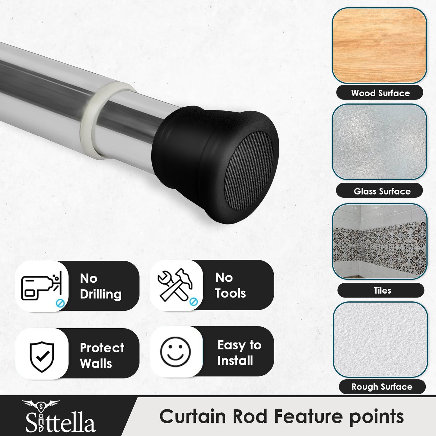 Extendable Shower Curtain Tension Rod Non-Drilling Anti-Skid Spring Pull Rod